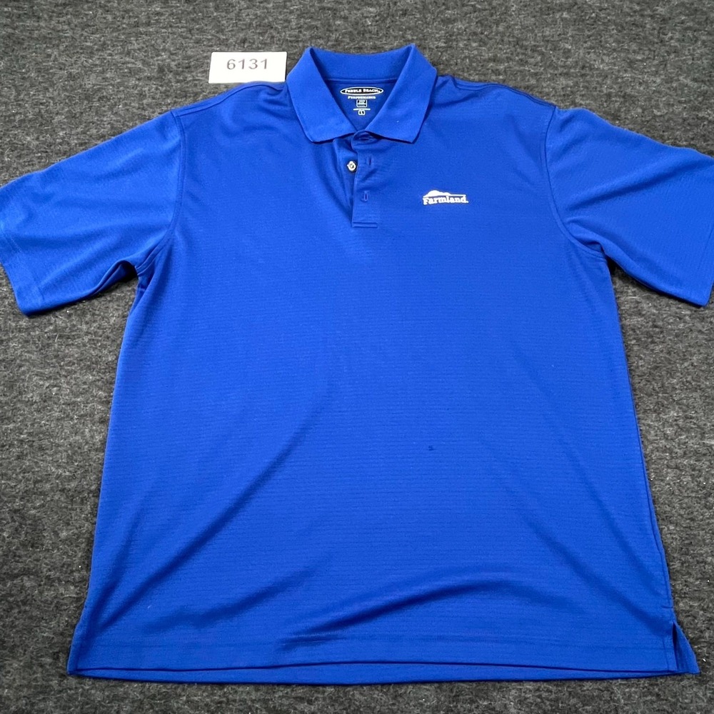 Pebble Beach Polo Shirt Mens Large Blue Farmland Moisture Wicking Performance
